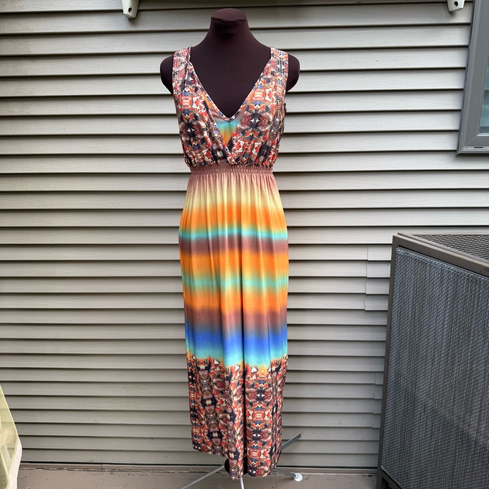 One World Live And Let Live Maxi Dress w/ Rhinestones Paisley – SZ Small Petite